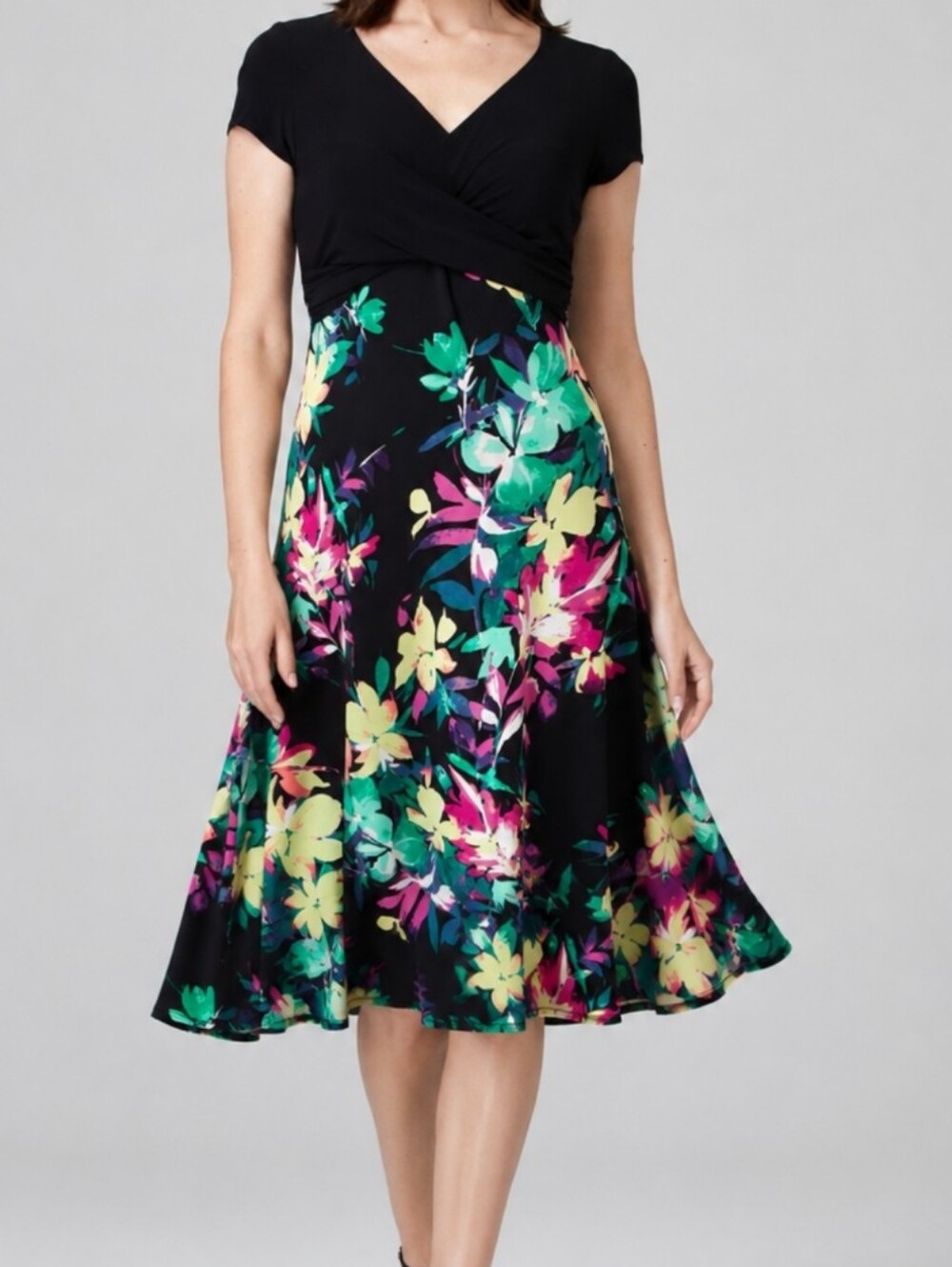 Joseph Ribkoff Floral Print Faux Wrap Dress S6 Elegant Old Money Vibes Classic